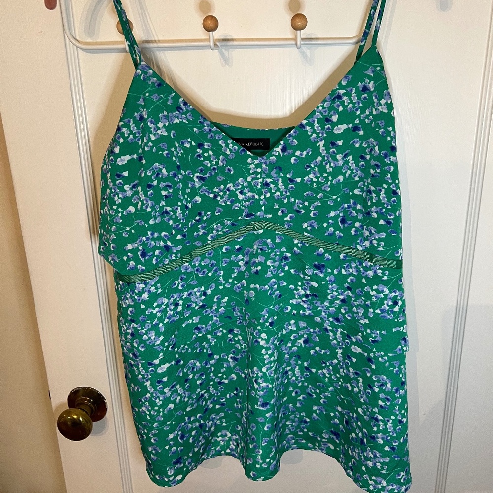 Banana Republic Floral Green Adjustable Strap layered tank size 14